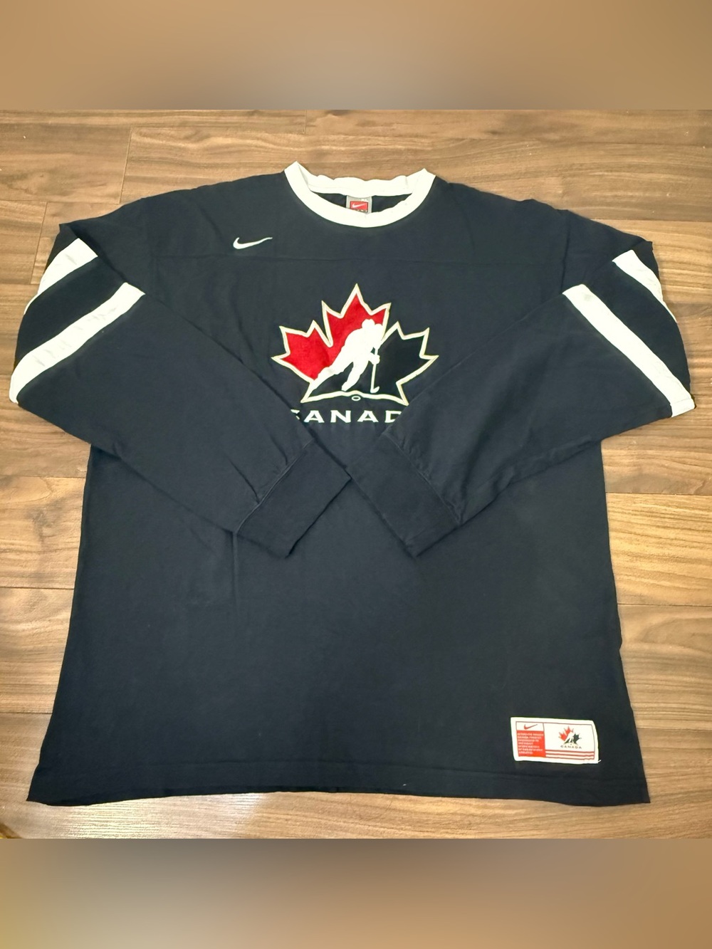 Vintage 90's Canada Nike Hockey Jersey Big Logo Hockey Long Sleeve Size XL Black